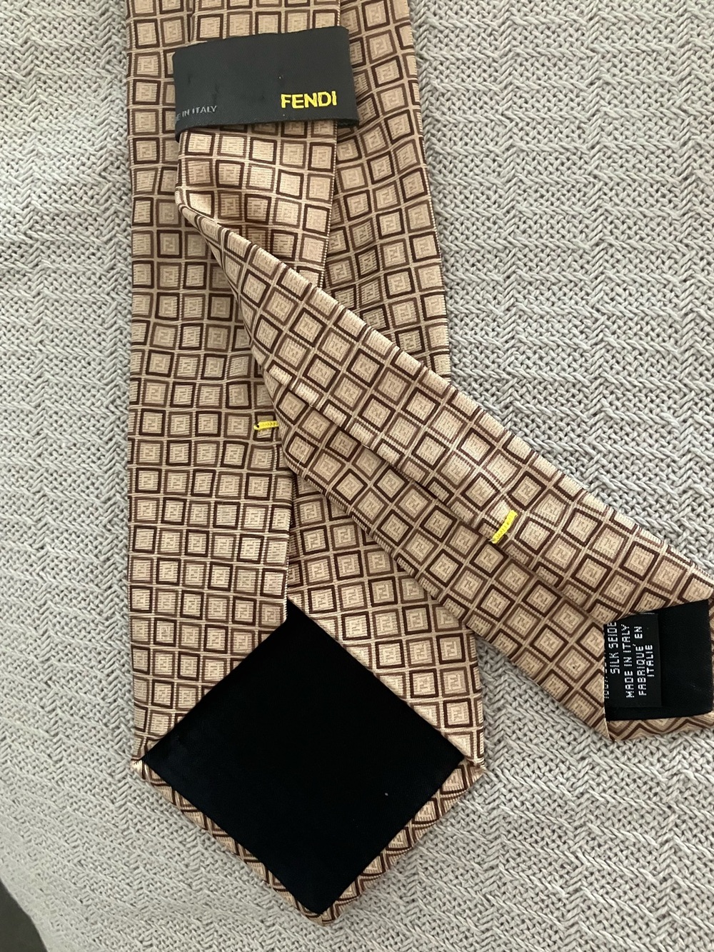 Fendi Monogrammed FF Silk Brown and Beige Geometric Tie 59/3.5”🎁